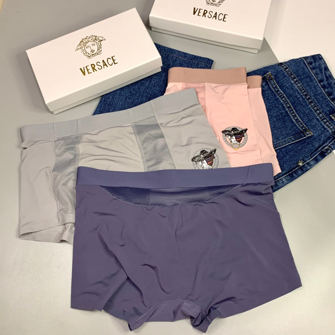 Versace Visible All-Over Pattern And Logo Details Men's Boxer Briefs - 3-Piece Box