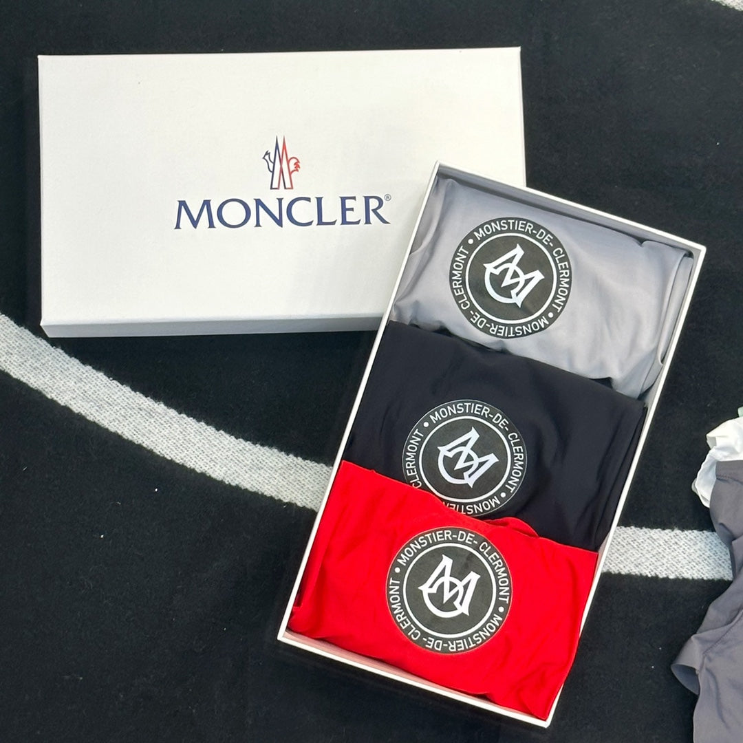 Moncler Goat-milk silk Circular Patch Details Men's Boxer Briefs - 3-Piece Box