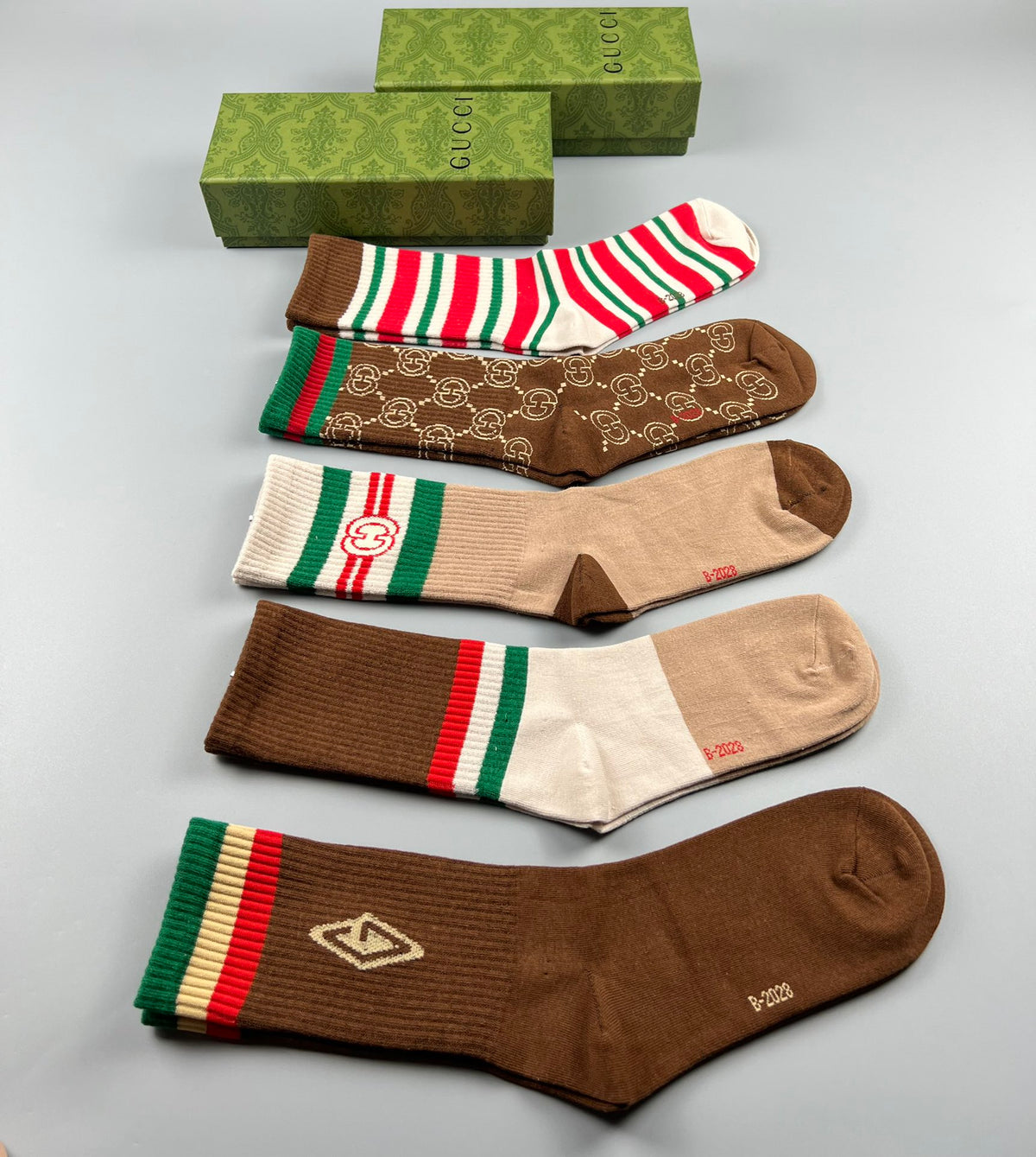 Gucci Cotton Mixed Emblem And Monogram-Style Details Crew Socks - 5-Pair Set