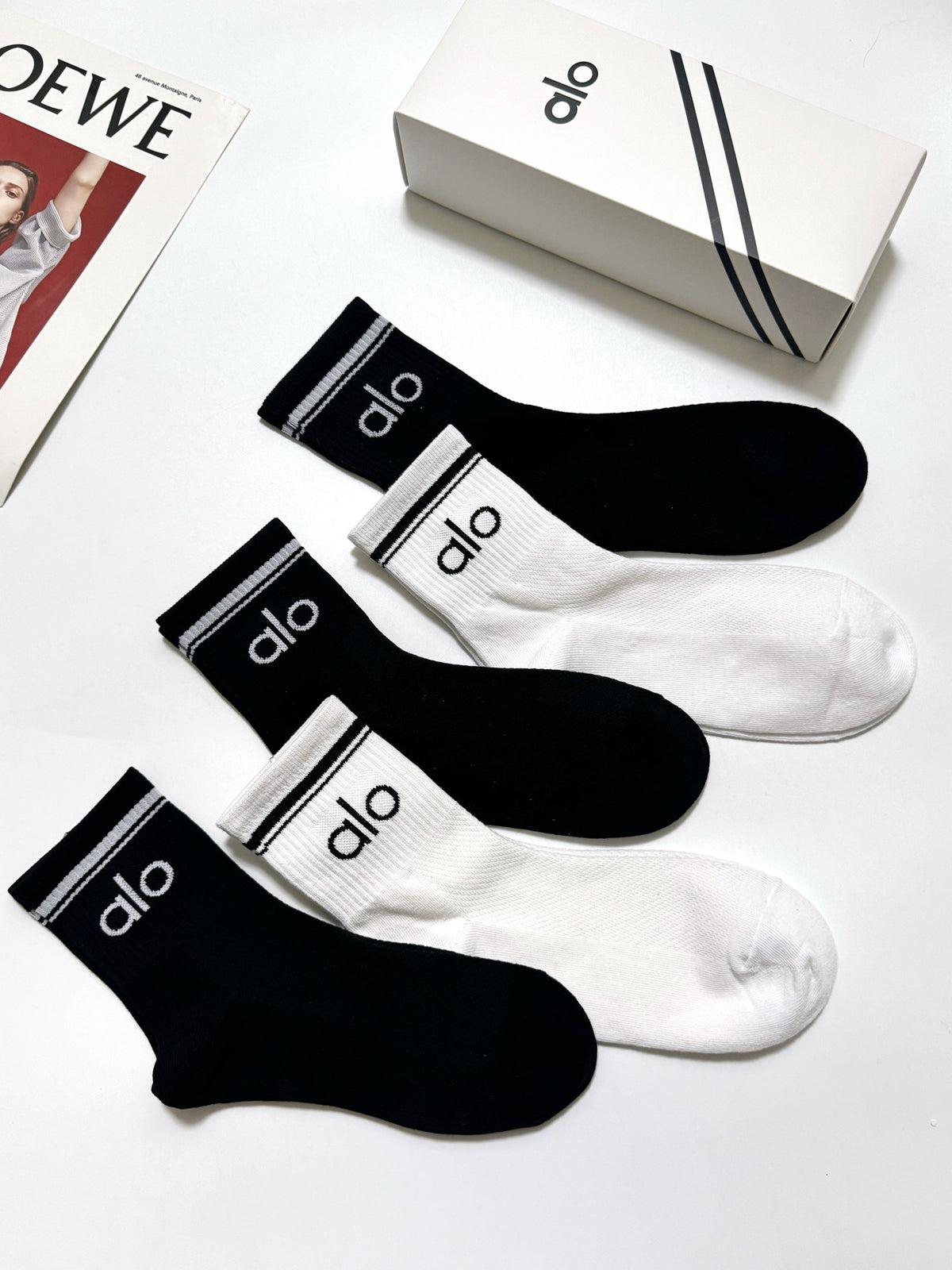 Alo Cotton Classic Letter Branding Crew Socks - 5-Pair Set