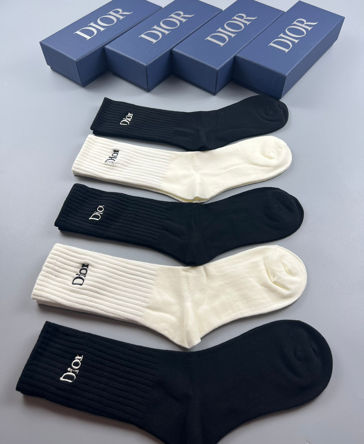 Dior Clean Wordmark Details Crew Socks - 5-Pair Set