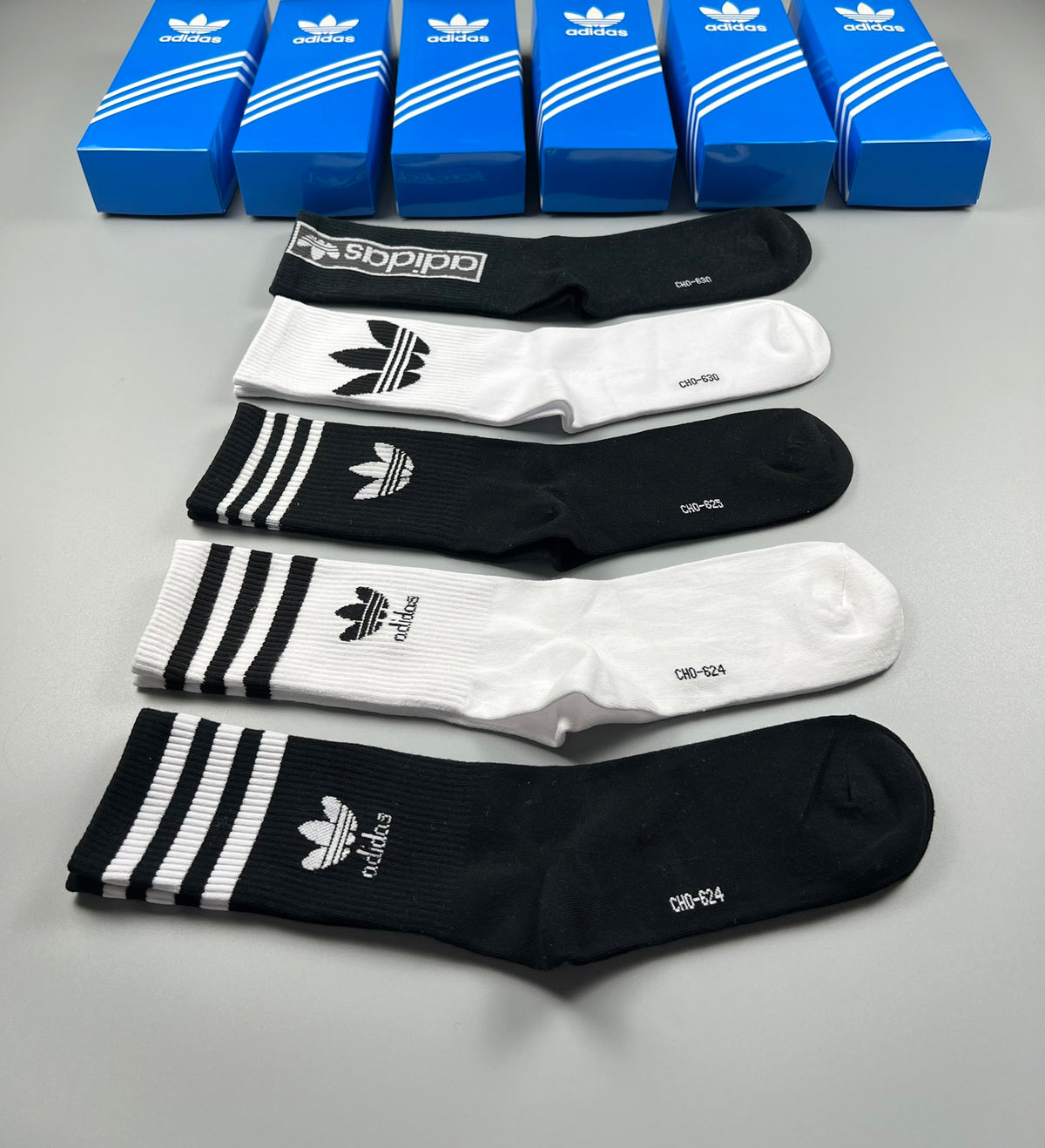 Adidas Cotton Triple-Stripe And Trefoil Details Ankle Socks - 5-Pair Set