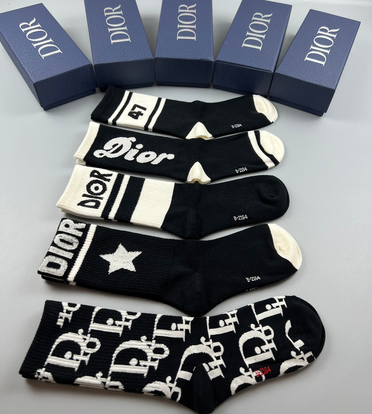 Dior Cotton Bold Text, Star And Number Graphics Crew Socks - 5-Pair Set