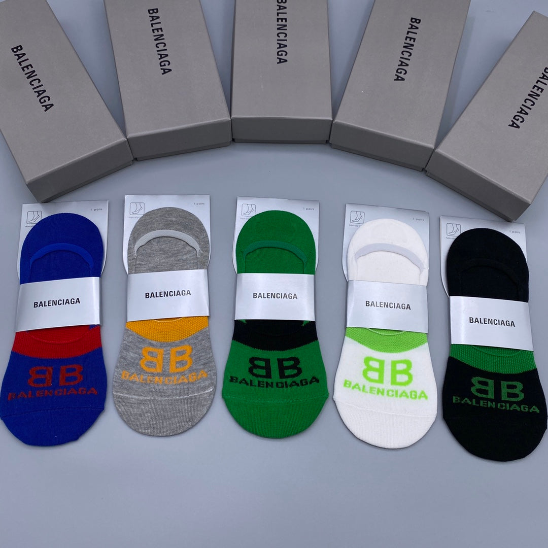 Balenciaga Visible Logo, Stripe Or Motif Details No-Show Socks - 5-Pair Set