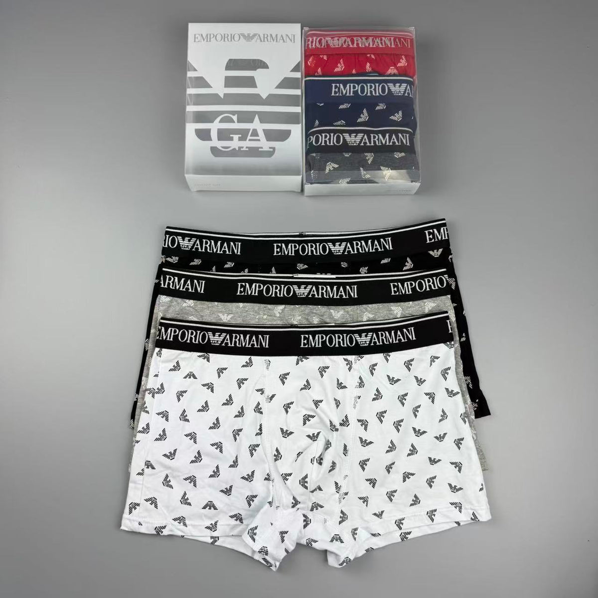 Armani Multi-Colour Letter Print Cotton Men's Boxer Briefs - 3-Piece Box