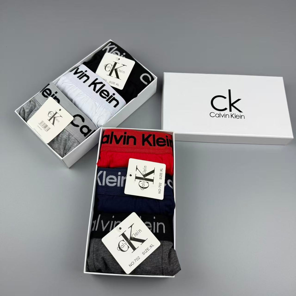 Calvin Klein Red, White, Navy, Grey & Black Cotton Men's Boxer Briefs - 3-Piece Box