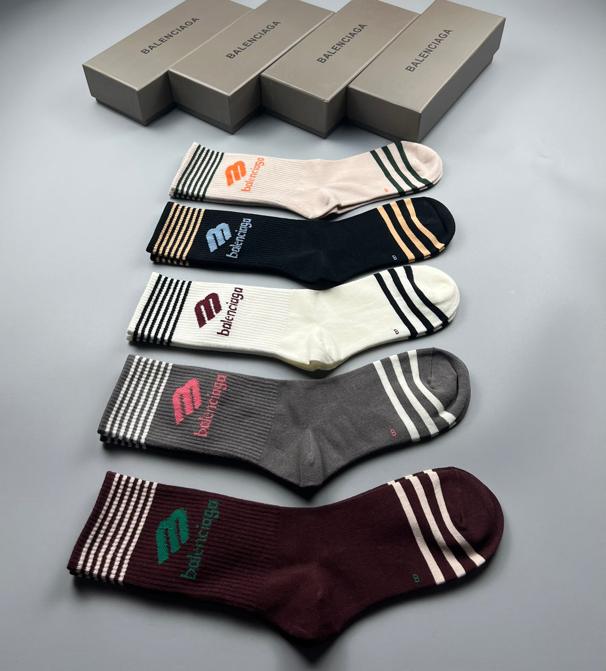 Balenciaga Cotton Pastel Colour Tonal Waistbands Crew Socks
