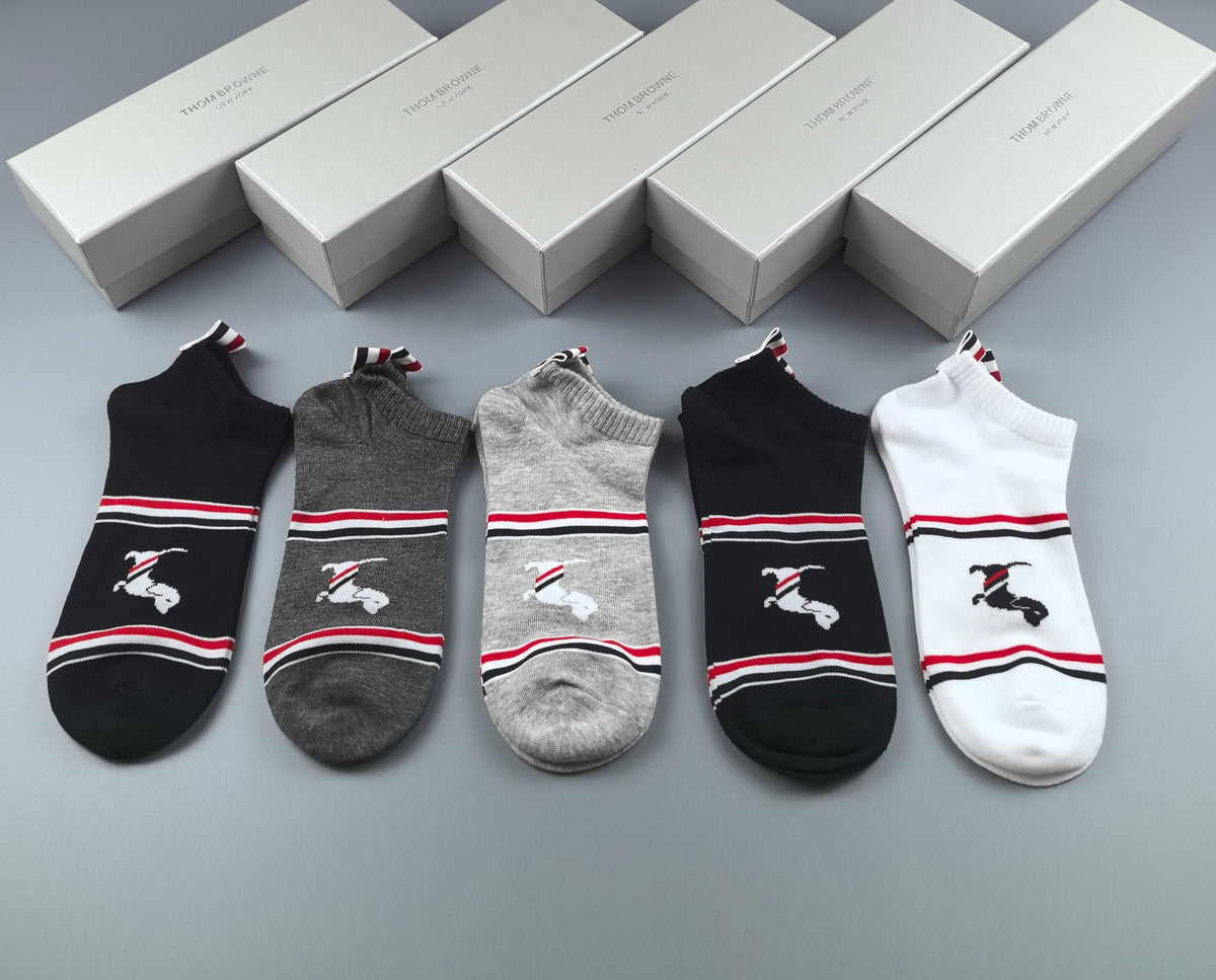 Thom Browne Cotton No-Show Socks - 5-Pair Set