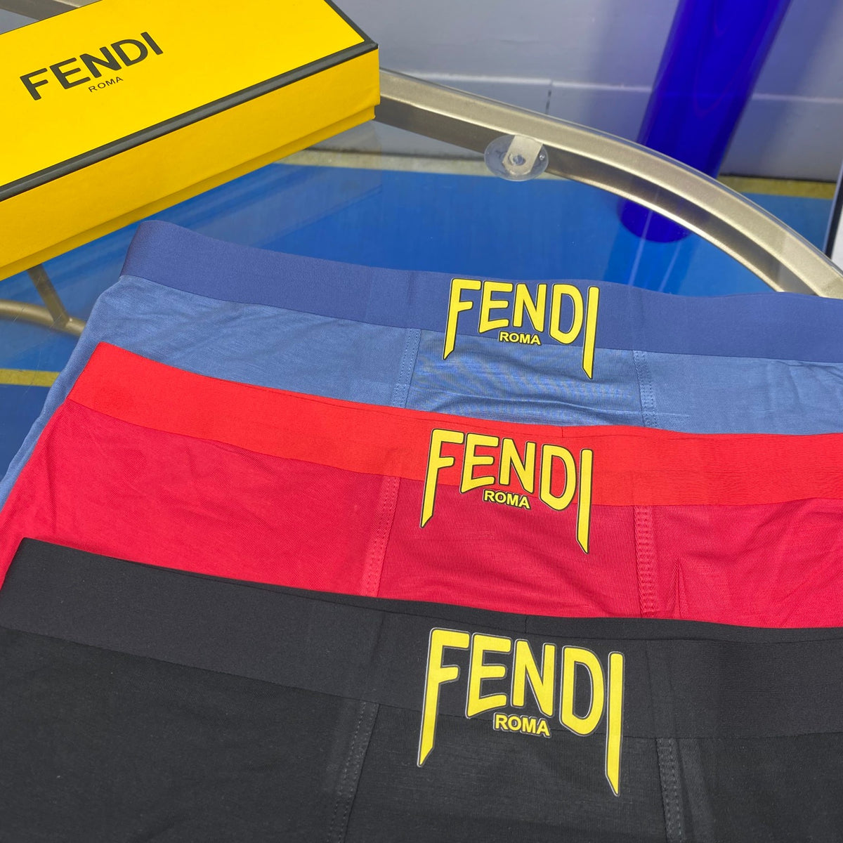 Fendi Modal Contrast Wordmark Details Men's Boxer Briefs - 3-Piece Box